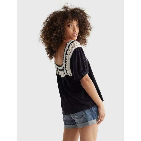 Lucky Brand Women's Crochet Square Neck Cotton Knit Top - Picture 4 of 7